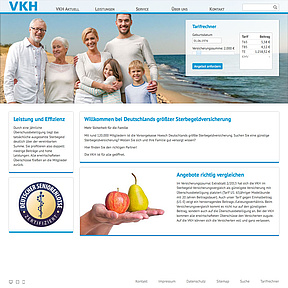 Website mit programmiertem Tarifrechner für eine große Versicherung